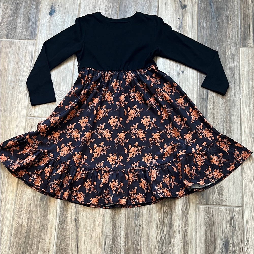 Floral Black and Orange Kids Dress SHEIN Size 7